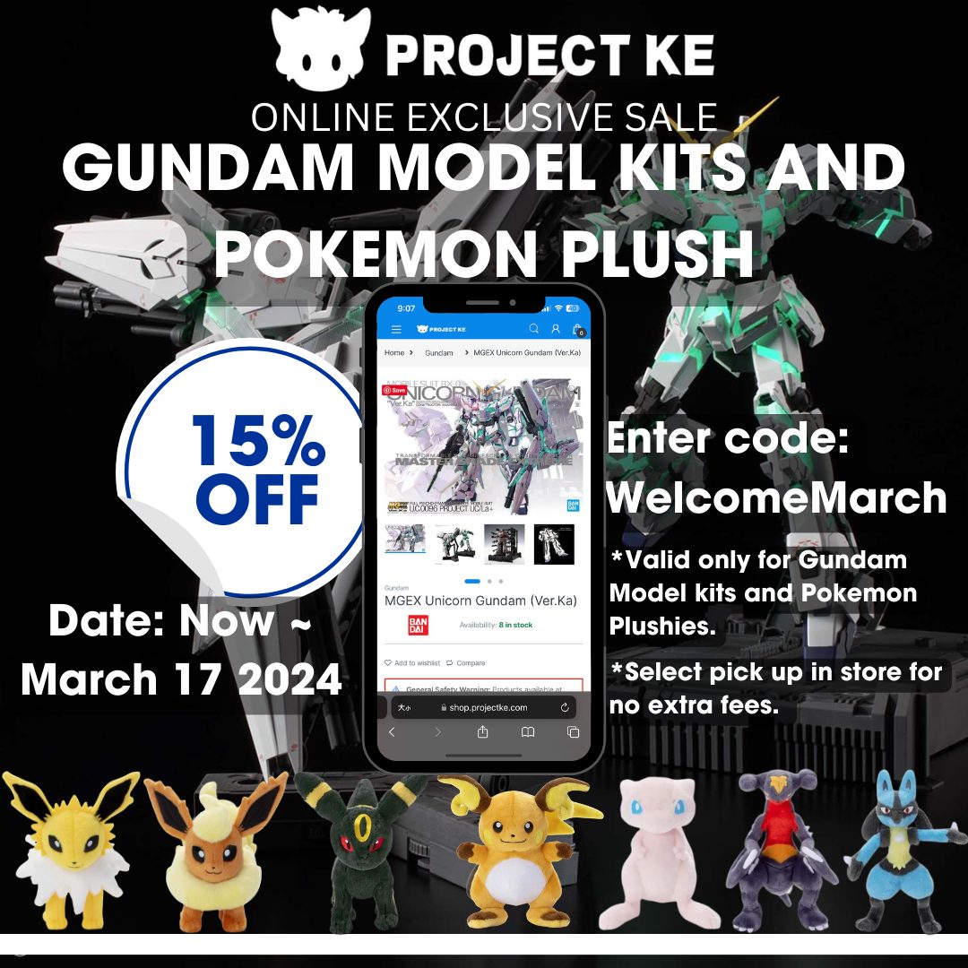 Exclusive Online Sale Gundam Model Kits and Pokemon Plushies