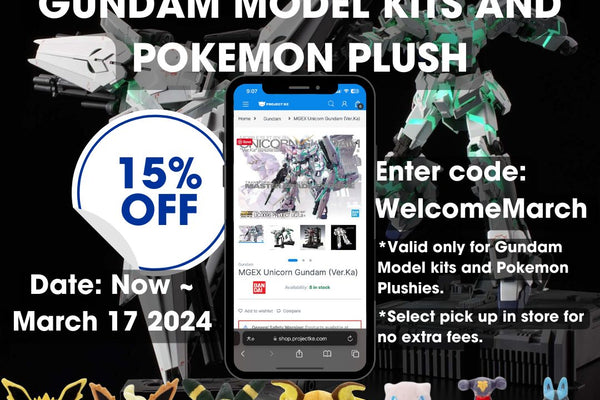 Exclusive Online Sale Gundam Model Kits and Pokemon Plushies