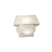 MIU MIU-Inspired Beige Knit Set for Labubu – Pink Logo Edition