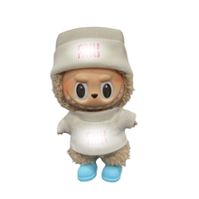 MIU MIU-Inspired Beige Knit Set for Labubu – Pink Logo Edition