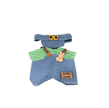 Denim Overalls & Striped Tee Set with Bunny Charm for Labubu