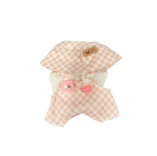 Pink Checkered Overalls with Plush Toy & Patch Detail for Labubu