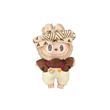 Brown Sweater & Beige Suspender Pants with Bear Patch for Labubu