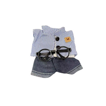 Blue Striped Jacket with Glasses Accessory for Labubu