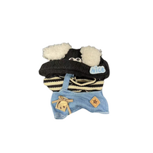 Denim Overalls & Striped Tee Outfit with ‘Nice’ Hat for Labubu