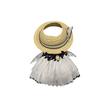 Lace Dress & Straw Hat Set with Ribbon and Wing Detail for Labubu