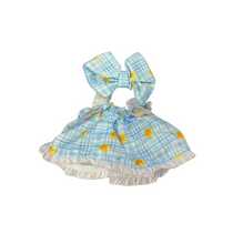 “Blue Checkered Dress with Floral Bow & Rainbow Detail for Labubu