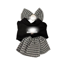 Black Sweater & Houndstooth Skirt Set with Designer-Inspired Details for Labubu