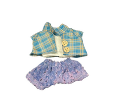Blue Plaid Shirt & Purple Shorts Set with Sunglasses for Labubu