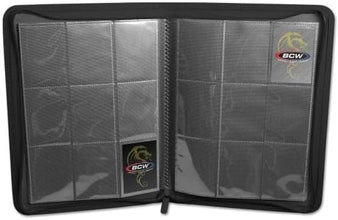 BCW Z-Folio 9-Pocket LX Album - Black | Secure Zipper Card Organizer | Premium Leatherette Card Collection Binder | Trading Card Binder for Pokemon, MTG, Sport Cards and More
