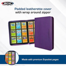 BCW Z-Folio 9-Pocket LX Album - Purple | Secure Zipper Card Organizer | Premium Leatherette Card Collection Binder | Trading Card Binder for Pokemon, MTG, Sport Cards and More