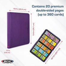 BCW Z-Folio 9-Pocket LX Album - Purple | Secure Zipper Card Organizer | Premium Leatherette Card Collection Binder | Trading Card Binder for Pokemon, MTG, Sport Cards and More