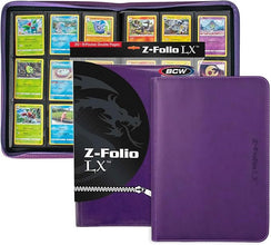BCW Z-Folio 9-Pocket LX Album - Purple | Secure Zipper Card Organizer | Premium Leatherette Card Collection Binder | Trading Card Binder for Pokemon, MTG, Sport Cards and More