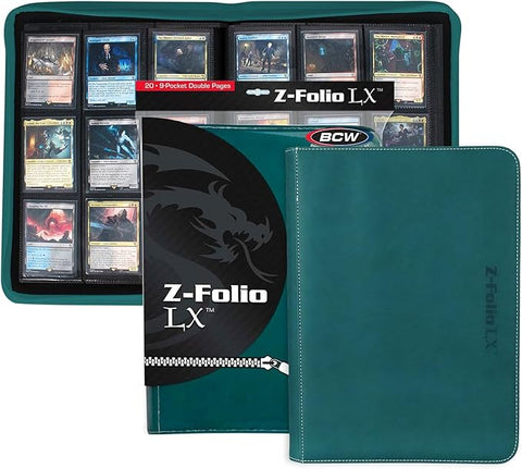 BCW Z-Folio 9-Pocket LX Album - Teal | Secure Zipper Card Organizer | Premium Leatherette Card Collection Binder | Trading Card Binder for Pokemon, MTG, Sport Cards and More