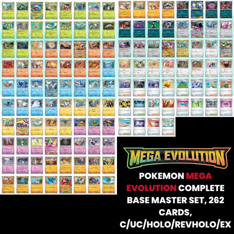 Pokemon Mega Evolution Complete Base Master Set, 262 Cards, C/UC/Holo/RevHolo/EX