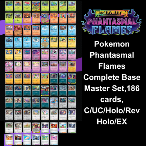 Pokemon Phantasmal Flames Complete Base Master Set,186 cards, C/UC/Holo/RevHolo/EX
