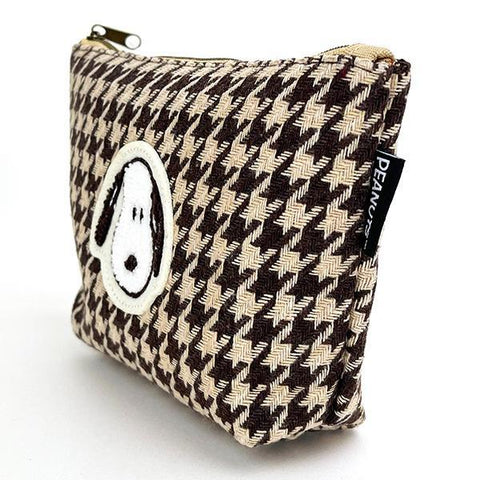 Peanuts Snoopy Mocha Check Cosmetic Pouch