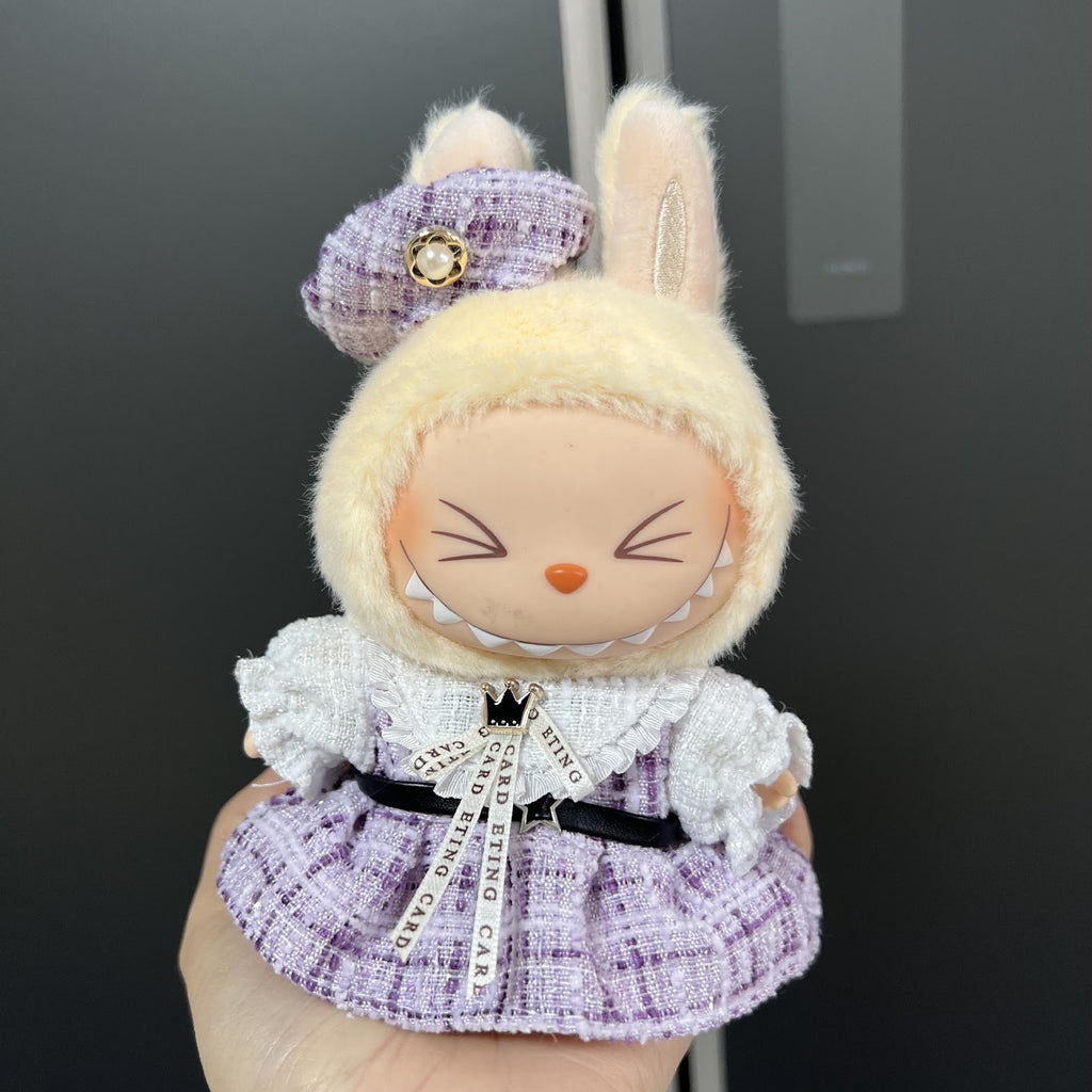 Purple Plaid Dress & Bunny Ear Hood Set for Labubu Purple Plaid Dress & Bunny Ear Hood Set for Labubu