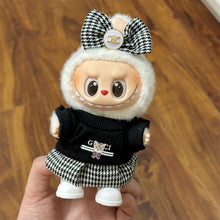 Black Sweater & Houndstooth Skirt Set with Designer-Inspired Details for Labubu