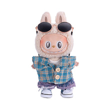 Blue Plaid Shirt & Purple Shorts Set with Sunglasses for Labubu