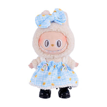 “Blue Checkered Dress with Floral Bow & Rainbow Detail for Labubu