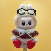 Red Denim Top with Bow & Glasses Accessory for Labubu