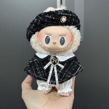 Black Cape & Beret Outfit with Pearl Accent for Labubu