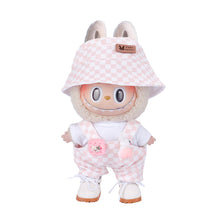 Pink Checkered Overalls with Plush Toy & Patch Detail for Labubu