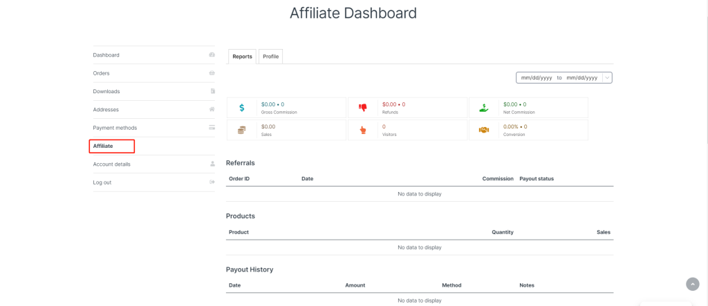 project ke affiliate dashboard